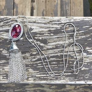 Necklace with red stone and tassels